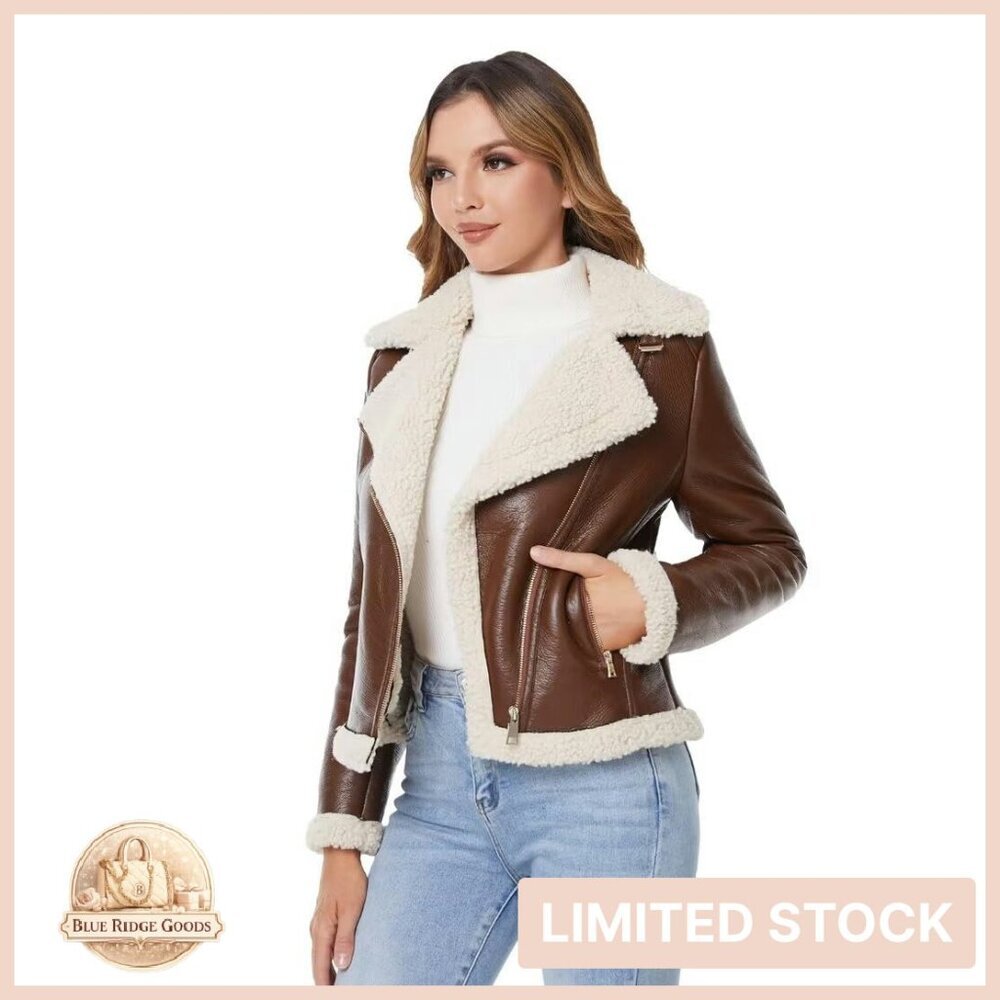 Faux Leather Moto Jacket Faux Fur Lined Winter Coat Chic Relaxed Fit Y2K